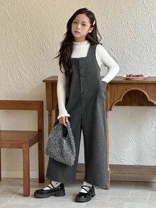 DAZY 青少年女孩休闲日常连体裤，秋季 - 灰色 - 查看 5