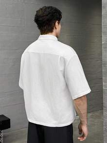 NEON BLANC Men's Casual Fashionable Woven Short Sleeve Shirt With Embroidered Polar Bear Design, Suitable For Summer Vacation White - White - View 5