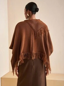 Zivah Women's Autumn Elegent Shades Of Brown Knit Sweater Scarf Shawl,Asymmetric Design,Western Boho Style For Picnic,Party,Holiday,Commute & Casual Wear - Brown - View 2