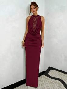 SHEIN BAE Czarna koronkowa sukienka z głębokim dekoltem, dopasowana, czarna koronkowa sukienka