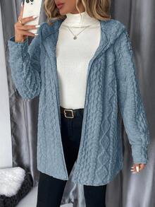 SHEIN Clasi Plus Size Women Zip-Up Fleece Hooded Jacket, Autumn/Winter - Blue - View 3