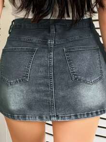Dazy Plus 春夏破洞牛仔裹身安全短裤裙 - 中等水洗藍 - 查看 2