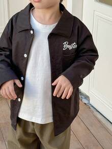 Genkimix Kids 2pcs/Set Young Boy Letter Print Long Sleeve Shirt And Loose Fit Pant, Boys Fashion Outfit Korean, Autumn Fall Winter - Black - View 6