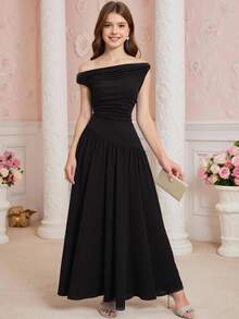 Pitira Teen Girls Black Elegant Commuter Fitted Long Dress With Neckline Pleats, Sleeveless, Suitable For Summer And Spring Fall Winter - Black - View 3