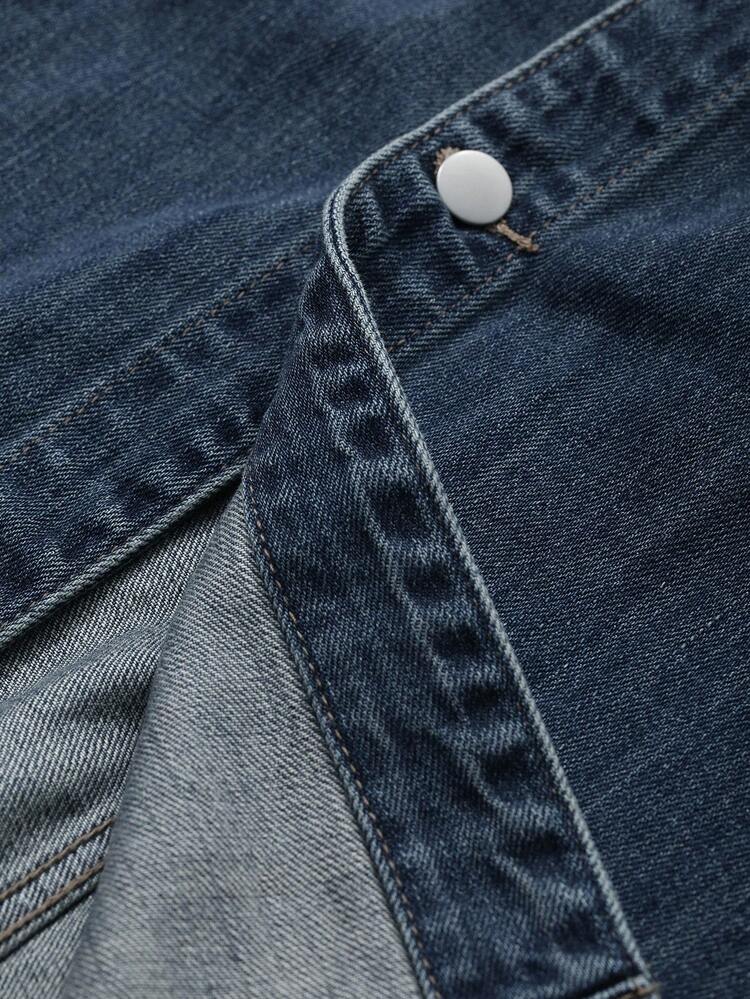 Women's Button Decor Denim Skirt, Casual And Fashionable For Everyday Wear Jeans Skirt