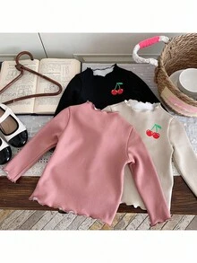 3pcs Baby Girl Ruffle Collar Casual Thickened Fleece Top Set, Autumn/Winter - Multicolor - View 2