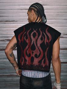 AXEPEAK 男士针织时尚休闲宽松无袖背心 - 黑色 - 查看 4