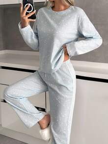 Set pigiama da donna Cottonline a 2 pezzi con motivo a stelle, carino per la casa