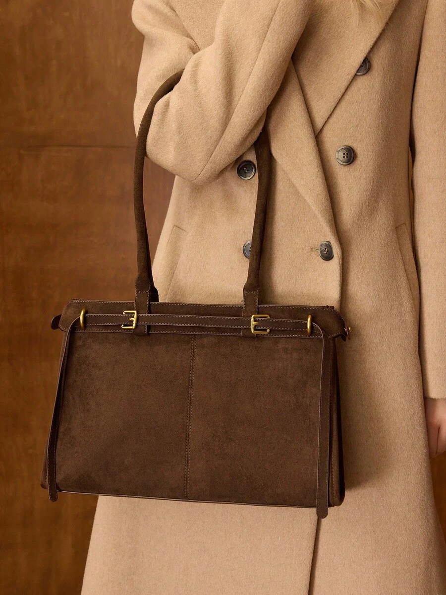 MOTF PREMIUM 女士简约时尚搭扣细节优雅通勤单肩包，引人注目的女士工作包，优雅奢华的女士包 - 巧克力棕 - 查看 1