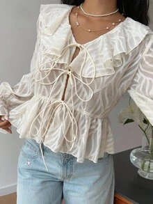 Serisse Damen Französischer Lässig Bindeknoten Volant Saum Bluse, Volant Bluse, Herbst für Frauen, Homecoming, Ausgehen Oberteile Frauen, Date Night, Hochzeitsgast, Business Lässig Frau, Old Money Stil, Thanksgiving Shirt, Neujahrskleider, Winterkleidung für Frauen