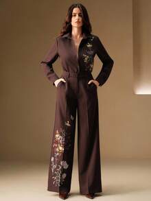 Anewsta Bộ áo sơ mi dài tay thêu họa tiết Maillard thời trang cổ điển thanh lịch dành cho nữ - Màu đỏ tím - Xem 6