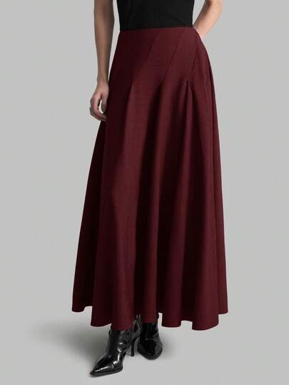 Ontre 2026 Women's New Solid Color Pleated Basic A-Line Skirt, Fashionable Elegant Casual Suitable For Commute, Office, Wedding Guest, Beach Vacation, Music Festival, Valentine's Day, Holiday, Wedding Party