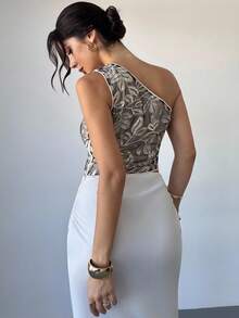 Firerie Women's Elegant Sequin Embroidered Jacquard One Shoulder Top,Gray Summer Party Gold Asymmetrical Birthday Top For Wedding Guest,Graduation,Prom,Work - Black - View 4
