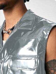 ROMWE MEN Street Life Men's KPOP Y2K Style Flap Avant Pocket Cropped Vest, Summer, Fall Winter - Multicolor - View 5