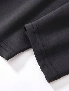 Young Girls Casual Versatile Comfortable Letter & Graphic Print Solid Color Leggings - Black - View 5