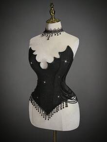 SHEIN ICON Áo crop top hình xương cá dơi cho ngày Halloween - màu đen - Xem 3