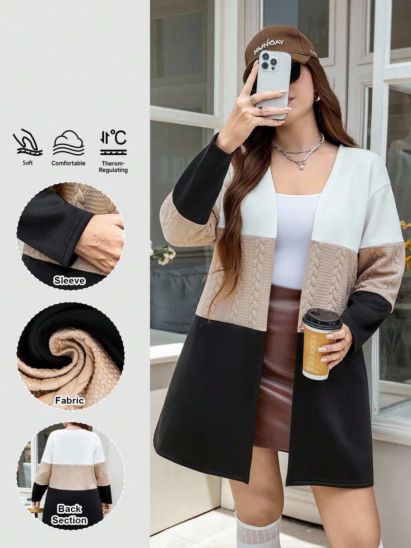 A&M LUNE معطف كاجوال فضفاض بأكمام طويلة وياقة مفتو...