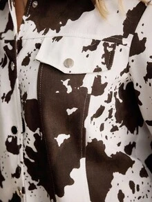 ROMWE Hippie Chaqueta/abrigo de manga larga con estampado de vaca de patrón animal sexy retro Y2K para mujeres - Multicolor - Ver 9