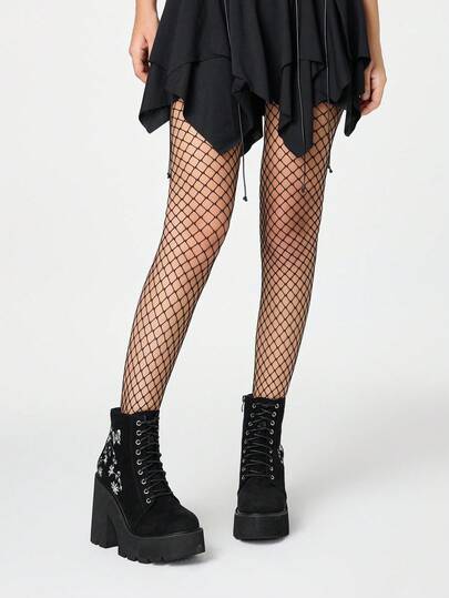 Grunge Punk Women's Comfortable Retro Thick High Heel Boots, Fashionable White Embroidered High Platform Waterproof Lace-Up Side Zipper Short Boots For Commuting, Party, Event