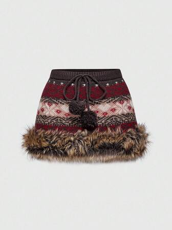ROMWE Avant Y2K Autumn/Winter Snow Fair Isle Jacquard Cropped Sweater Skirt
