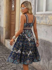 Brillora Vestido con estampado de paisley con encaje bajo con fruncido