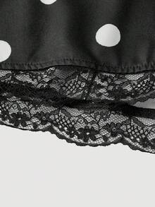 SHEIN MOD Vestido de longitud media con cuello halter, lunares y adorno de encaje vintage - Negro - Ver 4
