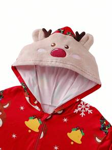 Men's Red Christmas Graphic Long Sleeve Hooded Jumpsuit Loungewear Christmas Family Pajamas Hooded Pajamas, For Fall, Winter