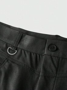 ROMWE MEN Men's Solid Color Casual Gothic Skinny Pants With Zipper Pockets, For Fall - Black - View 4