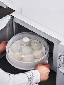 SHEIN 1pc Japanese-Style Microwave Steamer, Kitchen Bun & Dumpling Reheater With Lid, Multi-Layer Plastic Steamer Tray