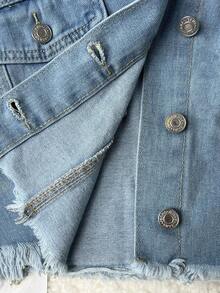 Elamini 休閒洗舊削邊短身牛仔夾克 - 淺色水洗藍 - 查看 3