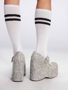 Sugerpunk Women's Round Toe Platform Thick Sole Fashion Simple Black & White Buckle Strap Casual Shoes