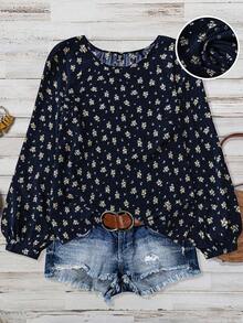 Linhara Women's Plus Size Simple Round Neck Texture Bubble Wrinkle Print Full Small Floral Raglan Sleeve Shirt Top Western Summer Women Outfit Boho