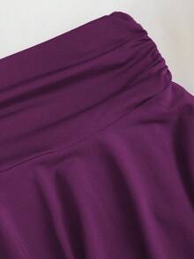 Sweetra Women's Summer Bronze Metallic Flower Decor Camisole & Pleated Layered Mini Skirt Set - Purple - View 7