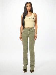 SUMWON WOMEN 棉质高腰喇叭裤 Y2K 风格叠层裤腿经典版型直筒牛仔裤秋冬时尚复古下装 - 淺灰色 - 查看 5