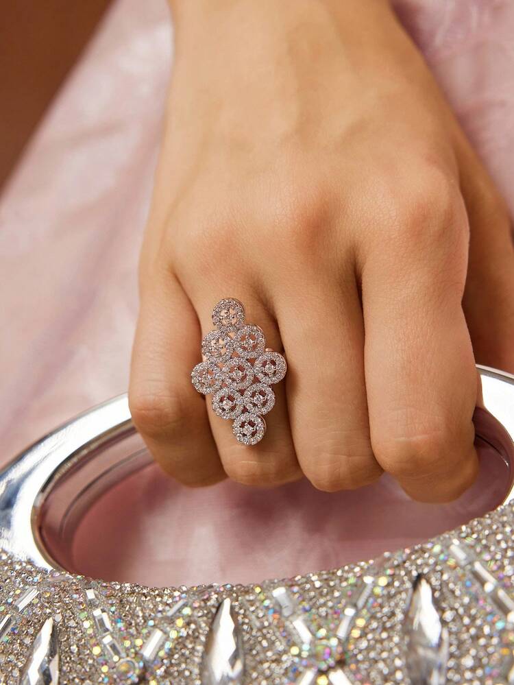 SILVER-TONE SHINY RHINESTONE MINIMALIST OPEN RING