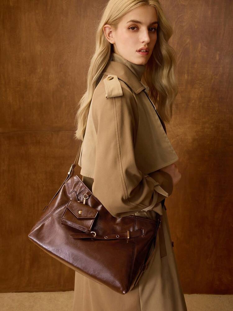 PU LEATHER IRONMONGERY SHOULDER BAG