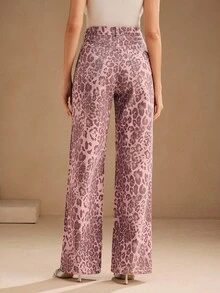 Anewsta Quần jean ống đứng họa tiết da báo dành cho nữ, phù hợp cho mùa thu, đông, xuân, năm mới, tiệc tùng, thanh lịch, sang trọng, sành điệu, giáng sinh, lễ hội, ngày lễ, đi chơi, thường ngày - Hồng - Xem 2