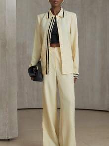 Aveloria 2pcs Women's European & American Style Autumn/Winter Grid Textured Fringe & Leather Trim Shirt And Pants Set - Multicolor - View 4