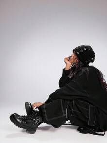 Sugerpunk Gothic Style Round Toe Thick Heel PU Leather Punk Boots With Metal Circle Buckle Design, Suitable For Party, Daily Wear, And Casual Chic - Black - View 6