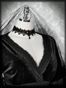 SHEIN ICON Áo nhung dệt kim cổ chữ V viền ren cỡ lớn dành cho nữ, trang phục Halloween, kiểu phù thủy, tay loe. - màu đen - Xem 5