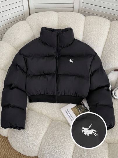 SHEIN Teen Girls' Casual Loose Cropped Padded Coat With Stand Collar, Suitable For Autumn/Winter And Back To School Season Puffer Jacket Cropped Puffer Jacket Black Puffer Jacket Teen Streetwear Winter Outfits Y2k Jacket Black Jacket Teen Black Cropped Puffer Jacket Fall