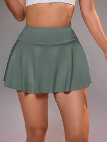 CourtClass 女式带口袋半身裙，适合羽毛球、网球、瑜伽、健身、跑步、马拉松运动 - 軍綠色 - 查看 4