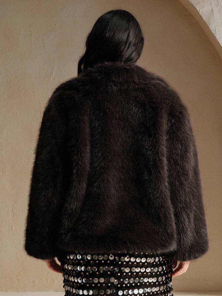 Modische minimalistische kurze Kunstfell-Jacke in Große Größen für Damen, geeignet für Herbst, Winter, Ausgehen, elegant, formell, Party, schick, Neujahr, Damen-Wintermantel, Weihnachten, Arbeit, Abschluss, Hochzeit