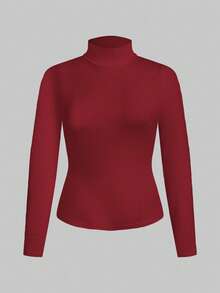 SHEIN Essnce Quần áo nữ cỡ lớn mùa thu thời trang mới mùa thu nữ kiểu Pháp mùa thu 2 mảnh áo phông đen trắng dài tay quần áo công sở nữ công sở nữ thường ngày đi làm áo sơ mi vải dệt kim dài tay áo phông dài tay áo đi chơi áo phông cổ lọ áo cổ lọ - Màu Đỏ Sâu - Xem 6