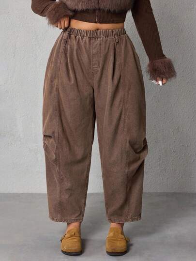 EMERY ROSE Quần lửng denim cotton màu xanh lá cây co giãn cạp chun cỡ lớn cho nữ