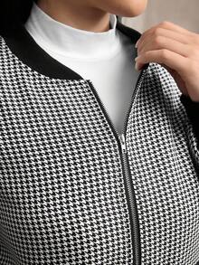SHEIN Lacomfia Giacca casual versatile con chiusura lampo e blocchi di colore a quadri per donna - Bianco e nero - Visualizzare 7