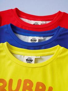 SHEIN | PAW Patrol 3pcs/Set Young Boy Cute Cartoon Puppy Graphic Print Round Neck Short Sleeve Knit T-Shirt, Summer Boys Cartoon T Shirts Boys Dog T Shirt - Multicolor - View 3