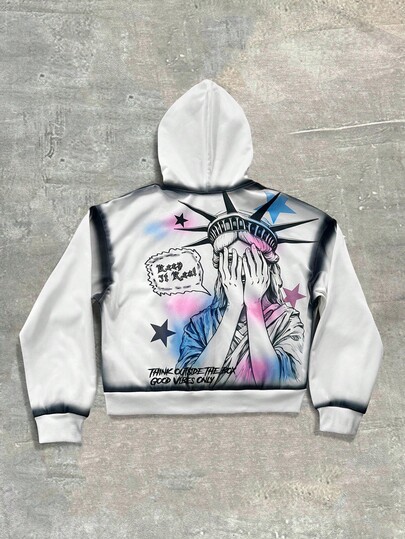 Street Life sweat-shirt à capuche imprimé Statue de la Liberté pour hommes, sweat-shirt à capuche graphique, automne