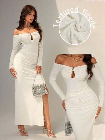 Rafferiza Enfärgad vit stickad textur, borstad, axlarlös, veckad slits, asymmetrisk, åtsittande tvådelad kostym för kvinnor, höstkläder för kvinnor, höstkläder för kvinnor, höstkläder för kvinnor, höstkläder för kvinnor, höstkläder för kvinnor, utklädnad för kvinnor, utklädnad för utekvällar, vinterkläder för kvinnor, elegant, moderiktig, avslappnad, pendling, affärer, kontor, daglig fritid, matchande, temperament, urban, lärare, professionell klädsel