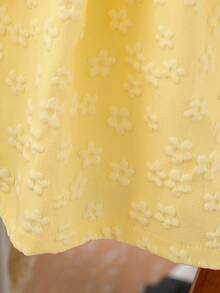 SHEIN Elladie kids 年轻女孩'花卉纹理田园风泡泡袖蝴蝶结装饰黄色连衣裙，秋季 - 黃色 - 查看 8